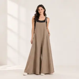 Relaxed Linen-Blend Wide-Leg Overalls Jumpsuit