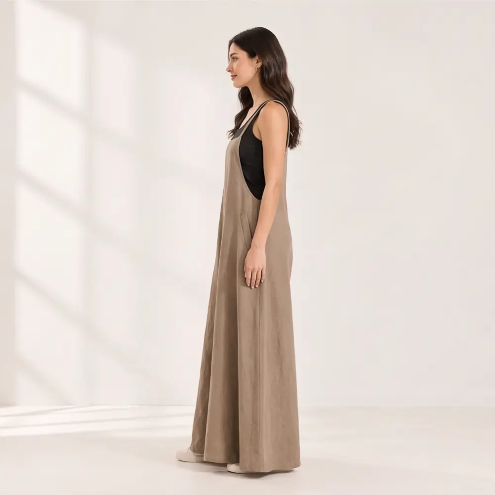 Relaxed Linen-Blend Wide-Leg Overalls Jumpsuit - Image 2