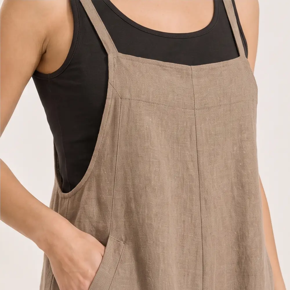 Relaxed Linen-Blend Wide-Leg Overalls Jumpsuit - Image 4
