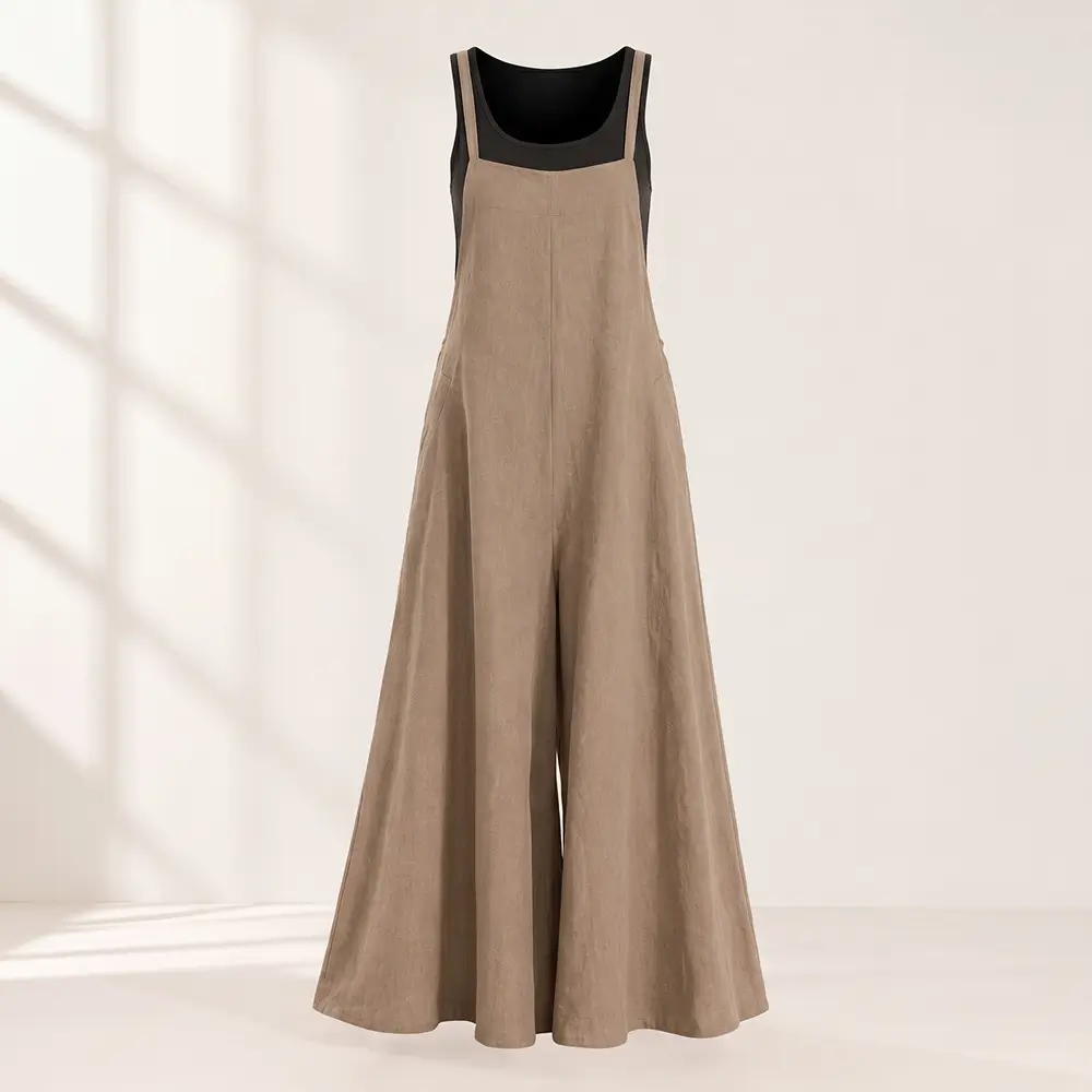 Relaxed Linen-Blend Wide-Leg Overalls Jumpsuit - Image 5