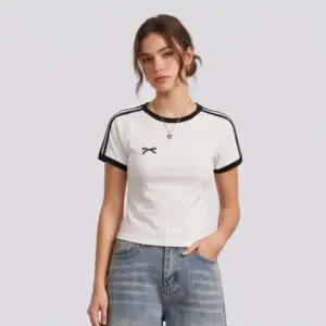 Retro Bow Graphic Striped Ringer Baby Tee